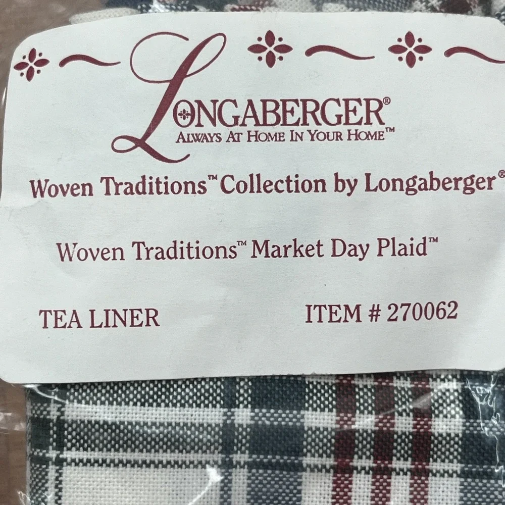 Longaberger‎ Fabric Liner for Tea Basket in Market Day Plaid 270062 NEW